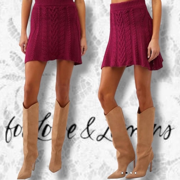 NWT FOR LOVE & LEMONS - LAYTON RED SWEATER CABLE KNIT MINI SKIRT - Picture 11 of 13
